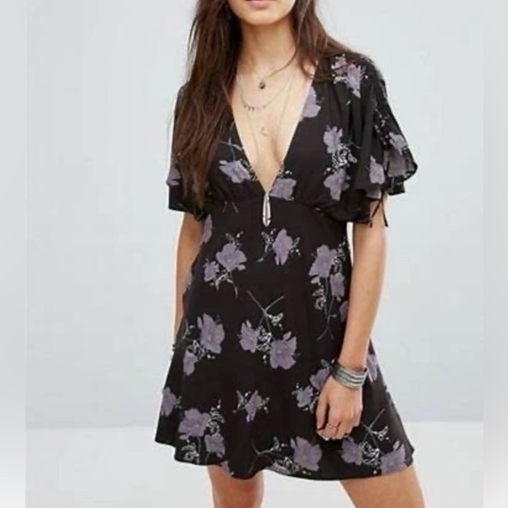 Free People 'Melanie' Floral Print Fit & Flare Dress Night Combo Black Size 4